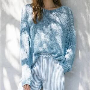 Jenni Kayne Silk Linen Blend Cabin Sweater in Faded Blue Sz. XS